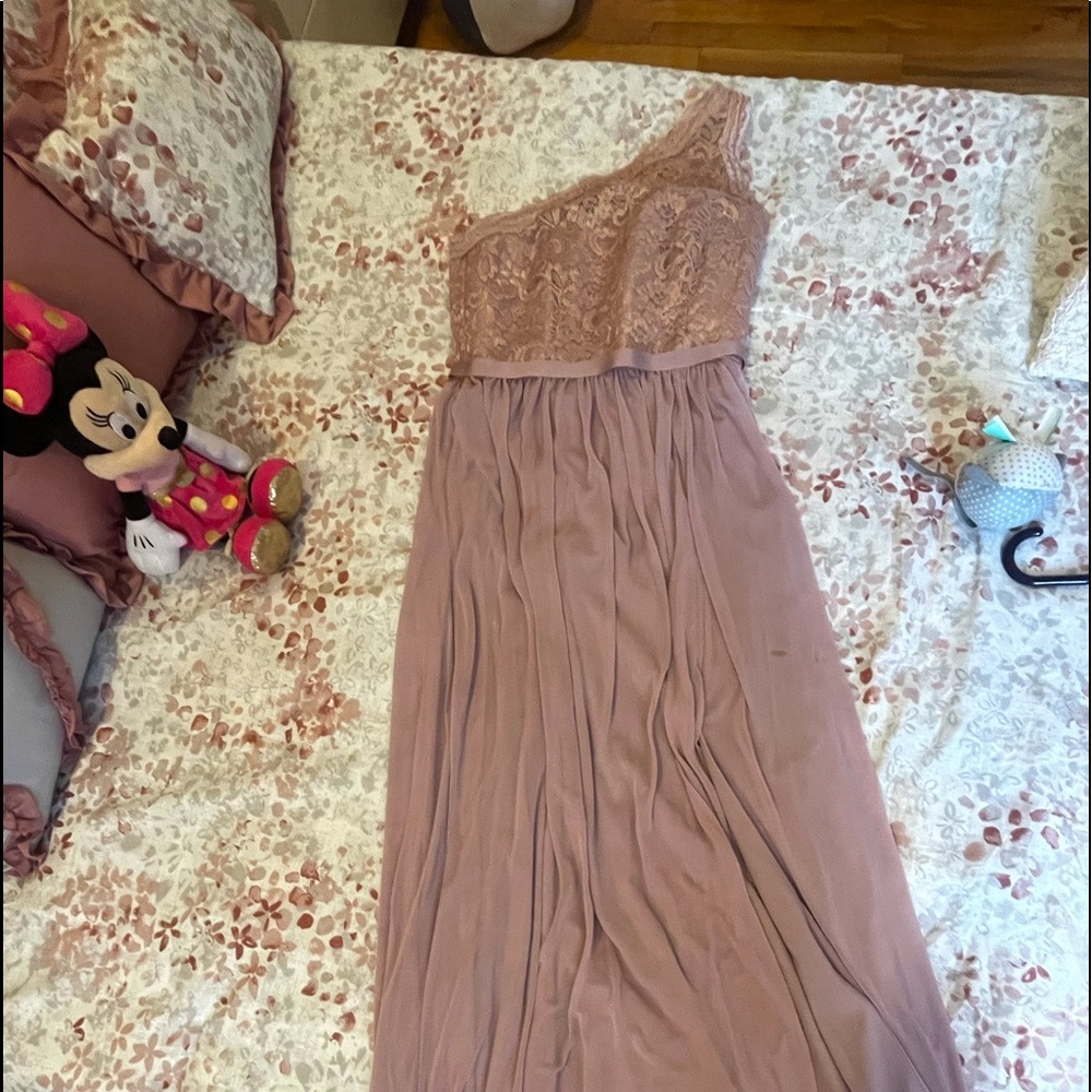 Mauve David’s bridal bridesmaid dress